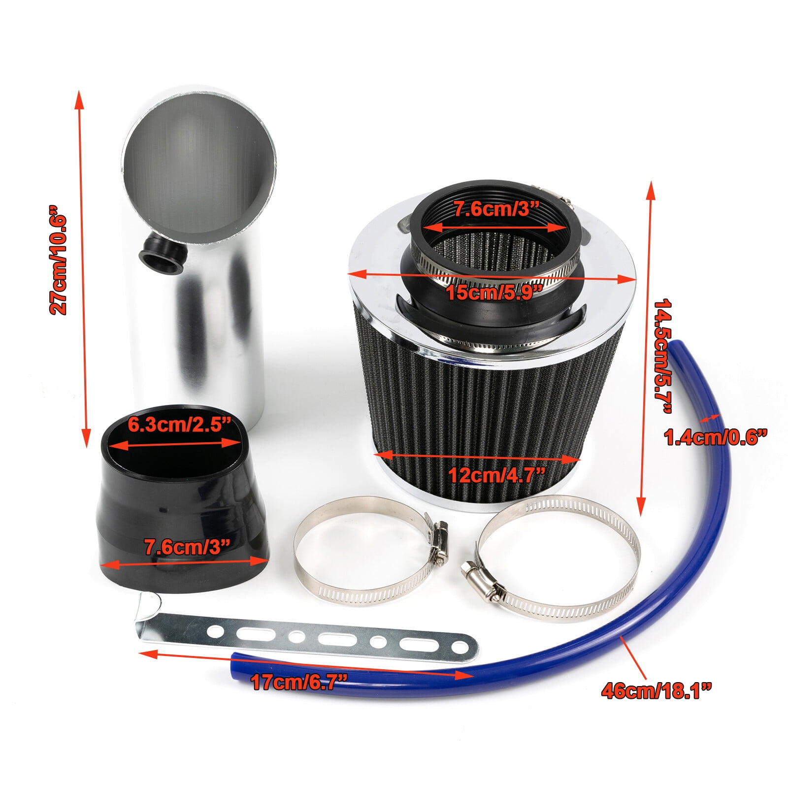 Yiyasu Universal 3" Car Inlet Cold Air Intake Filter Induction Kit Pipe Hose System