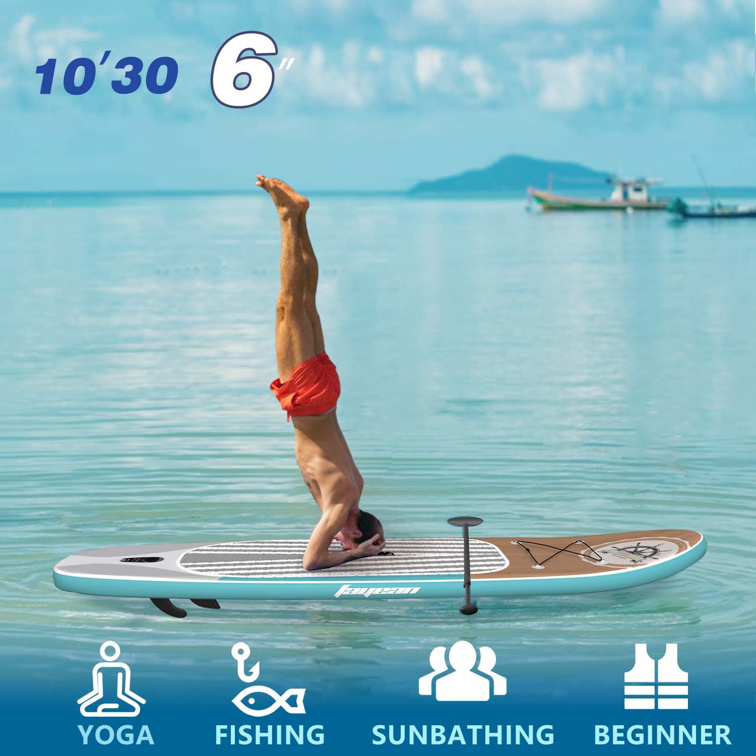 Inflatable Stand Up Paddle Board 10.5’/11’×33”×6” Non-Slip Deck, Complete SUP Accessories for All Skill Levels, Wide Seat & Safety Leash, 3 Fins, Adjustable Paddle, Pump & Backpack