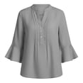 thumbnail image 4 of Wensltd Women V Neck Blouses Long Sleeve Open Front Cardigan Cotton Linen Solid Color Casual Soft Blouses, 4 of 7