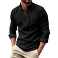 thumbnail image 2 of Men Fall Blouse Mineart Men Solid Stand Collar Linen Shirts Long Sleeve Lightweight Beach Pullover Tops Casual Breathable Loose Henley Shirts for All Season, 2 of 6