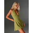 thumbnail image 7 of Green Deep V-Neck Halter Mini Dress With Hollow-Out Jacquard Pattern, Vacation Style Spring Summer, 7 of 7