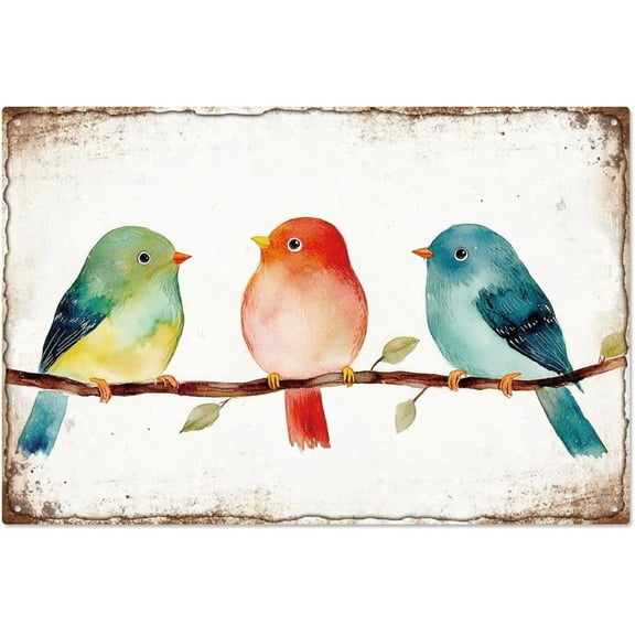 Vintage Watercolor Birds Metal Tin Sign 7.8x11.8 Inch Funny Retro Home Bar Farmhouse Tin Sign Nursery Birds Print Wall Art Poster Plaque Decor for Home Cafes Pubs Club Garden