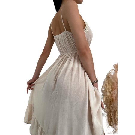 

Women s Nightgowns & Sleepshirts Beige Casual Plain Spaghetti Strap Slip Dress Sleeveless
