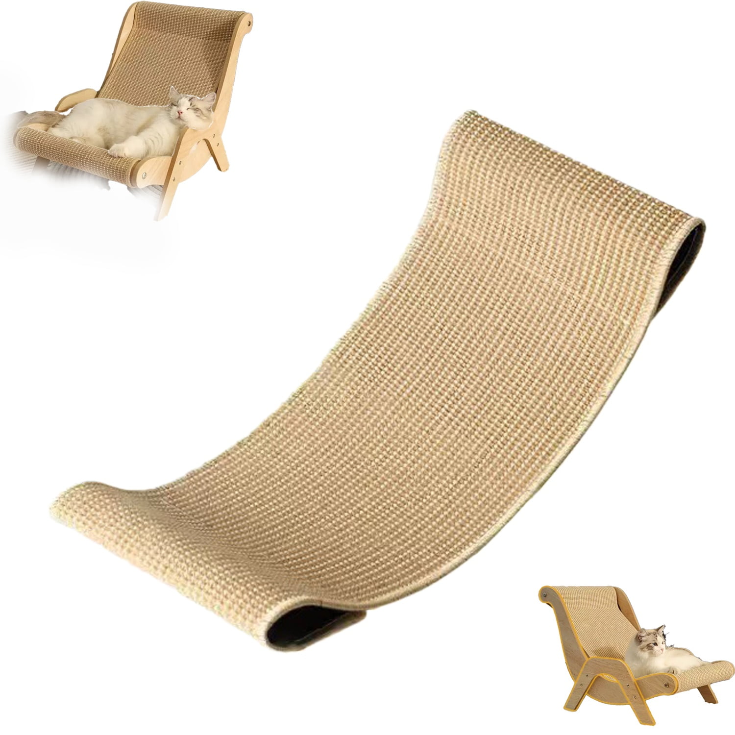 2-in-1 Cat Scratcher Chair Woven Sisal & Jute Cat Scratching Bed with Breathable Fabric and Reinforced Wooden Frame Cat Lounge Chair for Resting & Scratching