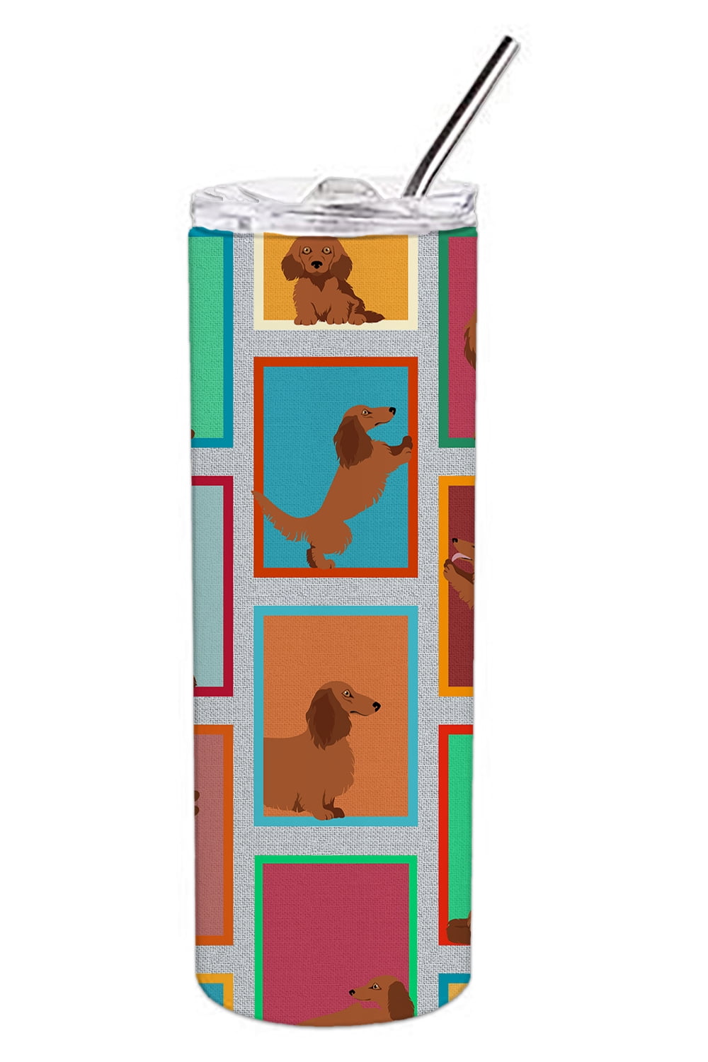 Lots of Longhaired Red Dachshund Stainless Steel 20 oz Skinny Tumbler 3 in x 8.25 in