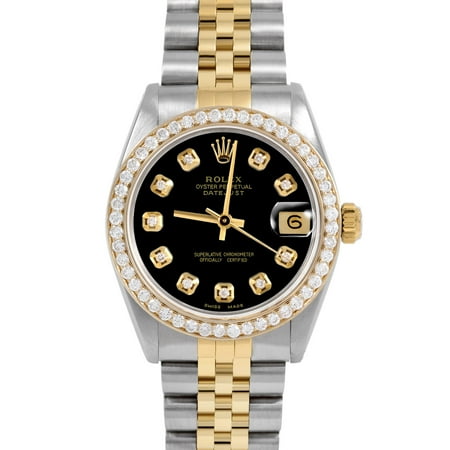 Pre-Owned Rolex 6827 Midsize Ladies 31mm Datejust Wristwatch Black Diamond (3 Year Warranty)