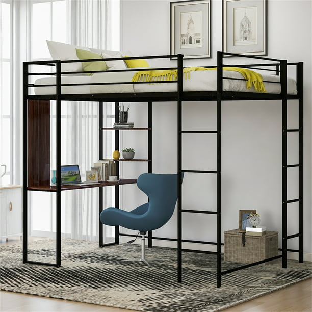 Loft Bed With Desk Metal Frame, Full Size Loft Bed With Storage And Desk
