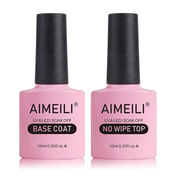 AIMEILI Esmalte de uñas en gel sin limpiar, capa superior y base, acabado brillante, laca de uñas en gel de larga duración, 2 x 10 ml