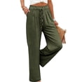 thumbnail image 4 of Miluxas Womens Spring Summer Solid Wide Leg Pants Pull on Stretchy Work Dress Pants High Waist Pleated Business Casual Trousers with Pockets Green, 4 of 5