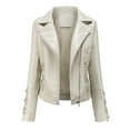 thumbnail image 1 of Chaquetas para mujer Slim Leather Stand Collar Zip Motocicleta Traje Cinturón Abrigo Chaqueta Tops Odeerbi  ODB-3, 1 of 5