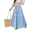 thumbnail image 4 of Oksale Maxi Skirts for Women Vintage Embroidery High Waisted Skirt Wave Hem Flowy A Line Skirts for Going Out Blue Free Size, 4 of 6