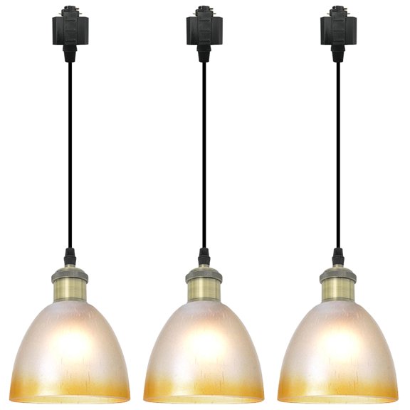 Kiven H-Type track lighting pendants,Modern h track pendant lights with Glass Globe,3-Light Track Lighting Fixture for Kitchen Island Hallway Restaurant,Bronze Socket