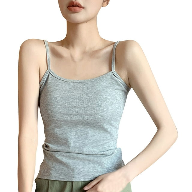 hotojiny Womens Summer Camisole Tops Stretch Sleeveless Scoop Neck Tank Shirt Solid Spaghetti Strap Ribbed Basic Tee