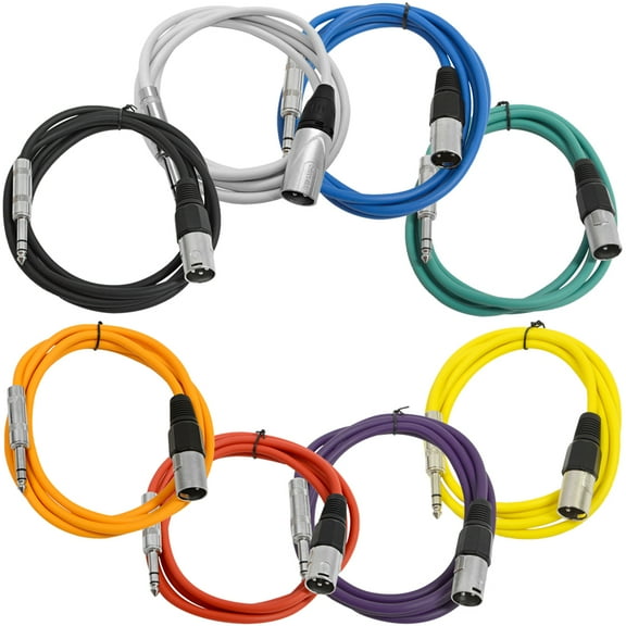 Seismic Audio 8 Pk of Multi-Color 6 Foot XLR Male to 1/4 Inch TRS Patch Cables Balanced PA/DJ - SATRXL-M6-Multi