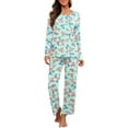 thumbnail image 1 of Women's Long Sleeve Sleepwear Soft Crew Neck Pyjama Set,Flowers Green, 1 of 5