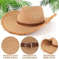 thumbnail image 6 of EINSKEY Straw Cowboy Hat with Fringe Shapeable Brim, Beach Cowgirl Hat with Chin Strap, Khaki, 6 of 7