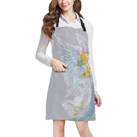 Beautiful Christmas Dishes ASHLEIGH Beautiful Angel with Wings Merry Christmas Year Greeting Unisex Adjustable Bib Apron with Pockets for Women Men Girls Chef for Cooking Baking Gardening Crafting ()