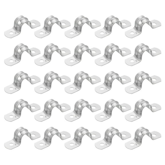 25pack Rigid Pipe Strap Fit 1/2 Inch (12mm) Tube OD, 2 Holes Stainless Steel Tension Tube Clamp for Pipe Fixing