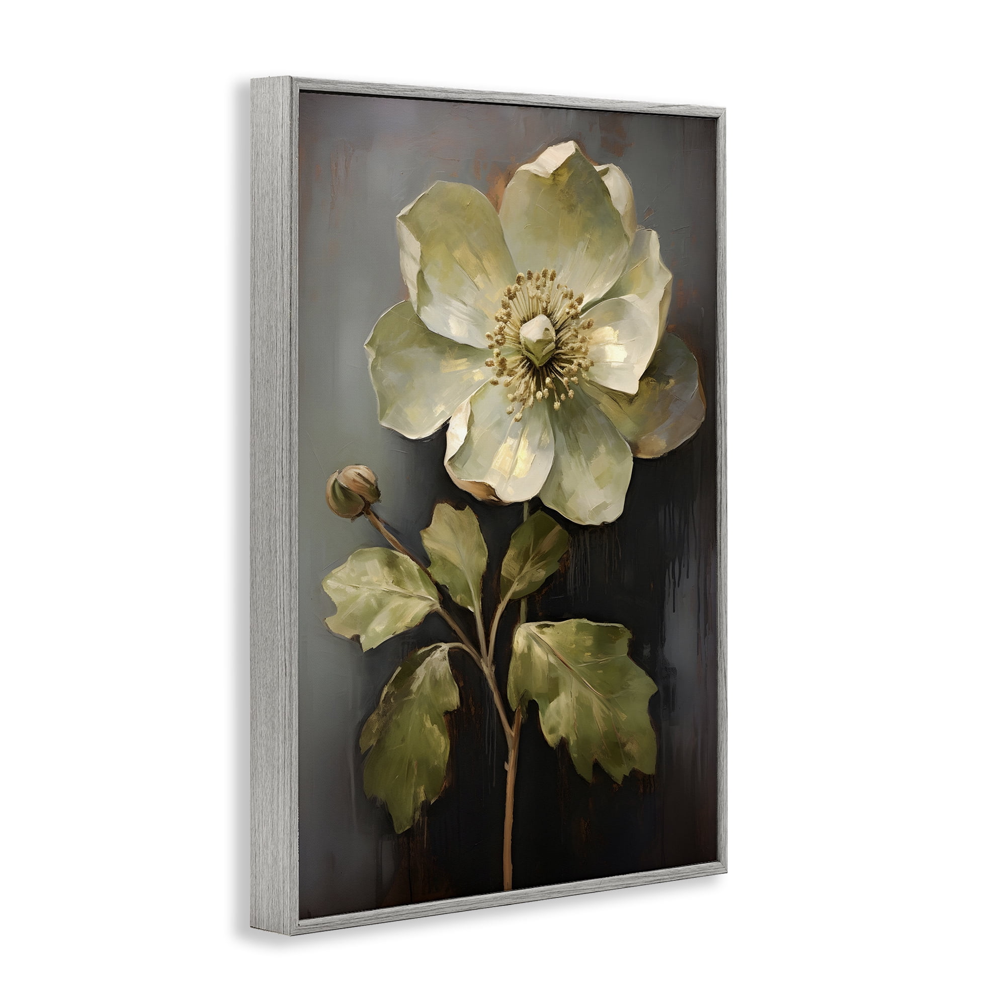 Stupell Industries White Magnolia Floret Botanical & Floral Painting Gray Framed Art Print Wall Art, 16 x 24