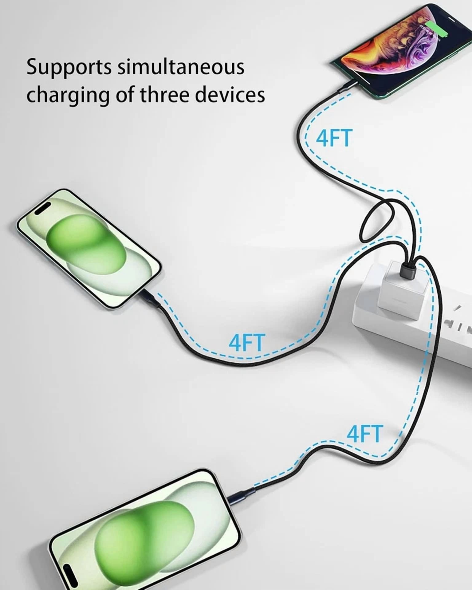CIRCLE- Multi Usb-C Cable 4Ft, 3 In 1 Multiple Type C Charging,3A Splitter Black