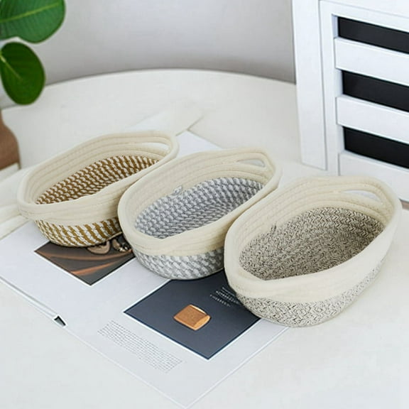 Rope Storage Baskets Set of 3 Organizer Woven Basket-Portable Cotton Bins for Clothes, Beddings D