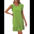 thumbnail image 2 of Vestidos de Verano para Mujer, Cuello Redondo, Corta, Dobladillo con Volantes, Vestido Informal Tipo Blusón, Color Matcha, Talla M, 2 of 7