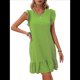 thumbnail image 2 of Vestidos de Verano para Mujer, Cuello Redondo, Corta, Dobladillo con Volantes, Informal, Minivestido, Color Matcha, XL, 2 of 7