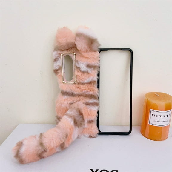 Compatible with Samsung Galaxy Z Fold 4 Case for Women Men & Kids, Lovely Plush Case Soft Warm Fluffy Furry Faux Fur Case Protective Case Cover for Samsung Galaxy Z Fold 4 5G, Pink