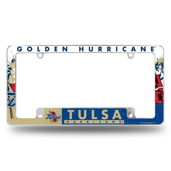 Tulsa University Golden Hurricanes Metal License Plate Frame Tag Cover, All Over Design, 12x6 Inch