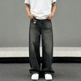 thumbnail image 3 of 2026 New Men's Black Gray 100% Cotton Oversized Wide-Leg Jeans: Durable Vintage Denim | Standard Sizing (30-40), 3 of 14