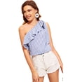 thumbnail image 4 of Blusa informal sin mangas con volantes y nudo en un hombro para mujer oso de fresa  vestir, 4 of 5