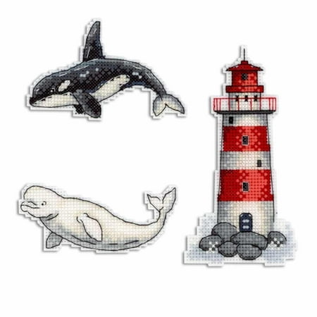 UPC: 4627128734547 | Counted Cross Stitch Kit Plastic Canvas Sea Story Lighthouse P-333 / SR-333 Needlework Red