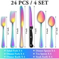 thumbnail image 7 of 24 Pcs Rainbow Silverware Set with Steak Knives Service for 4,Stainless Steel Flatware Set,Mirror Polished Cutlery Utensil Set, Kitchen Eating Tableware,Include Fork Knife Spoon Set,Dishwasher Safe, 7 of 7