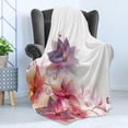 thumbnail image 4 of Abstract Soft Flannel Fleece Throw Blanket, Modern Floral Design with Burts and Leaves Detailed Romantic Image, Cozy Plush for Indoor and Outdoor Use, 70" x 90", Pink Purple and Orange, by Ambesonne, 4 of 5