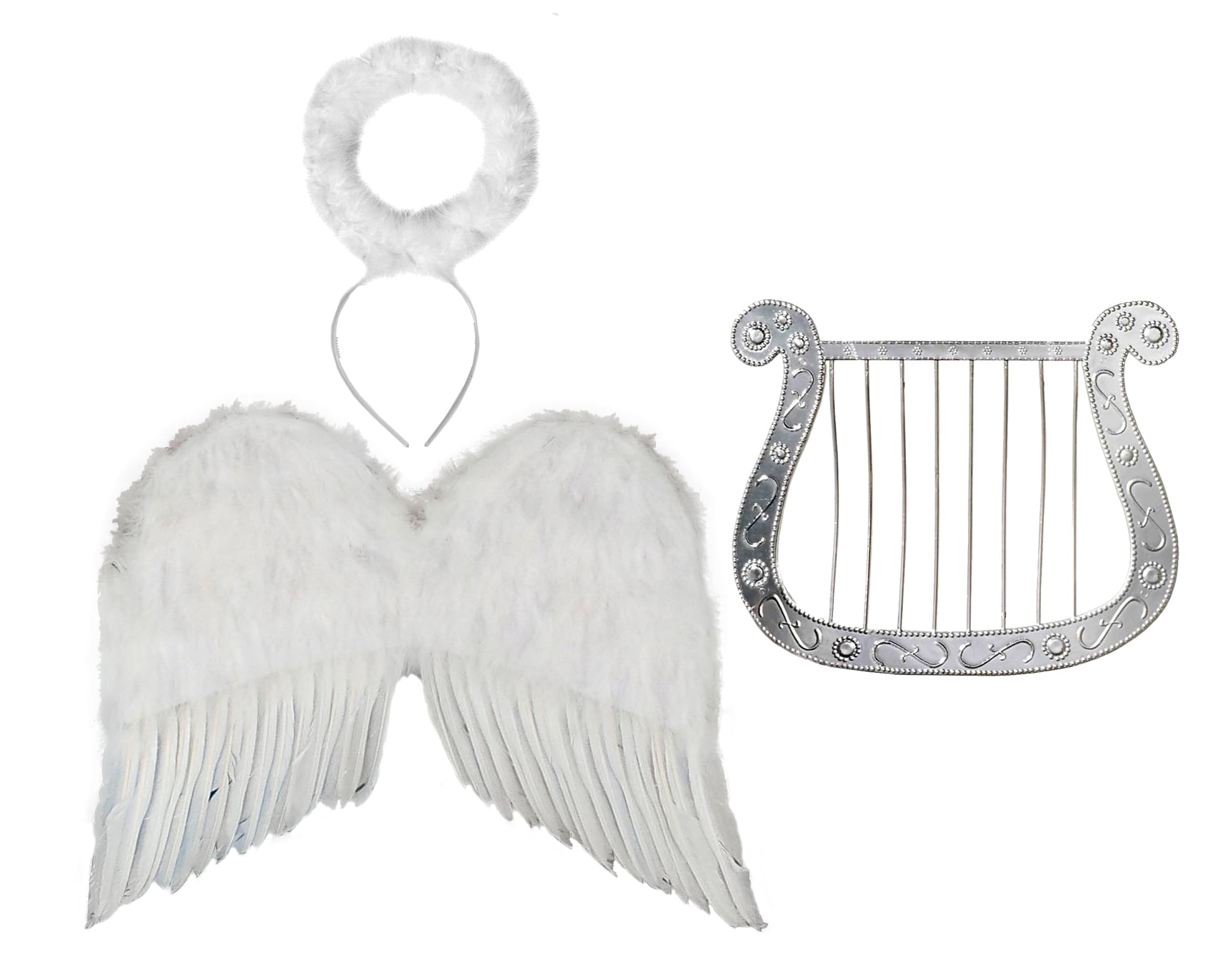 Feathered Angel White Wings Angel Halo Angel Harp Valentines Day Accessory Set