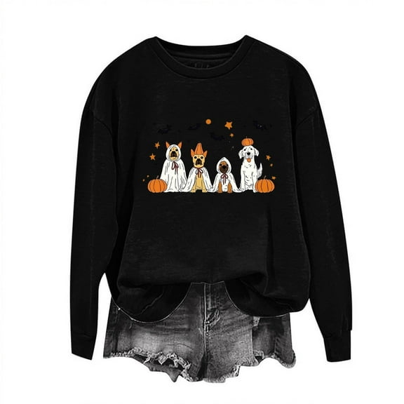 Sweatshirt for Women Halloween Town Graphic Shirt Vintage Pumpkin Tops Black XXL