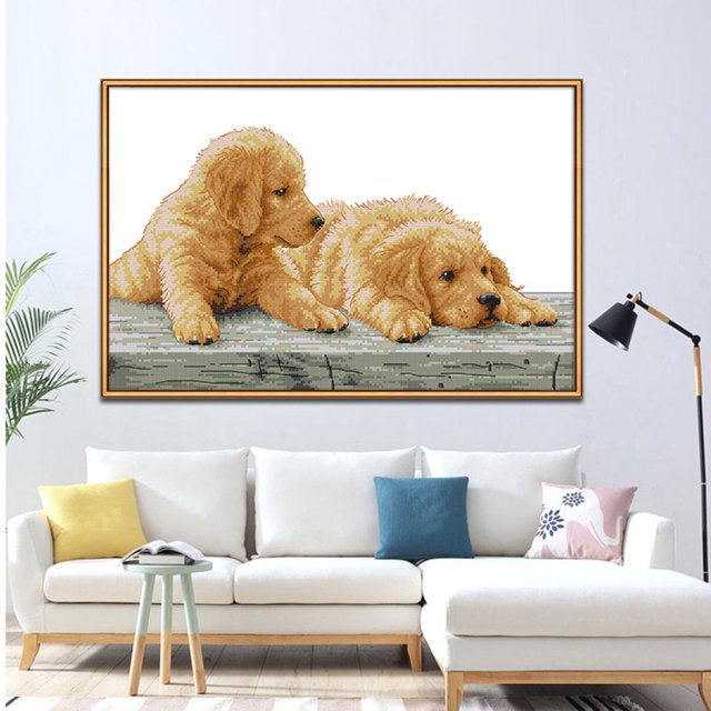 Beginner Design Works Kits de Perros 11CT 14CT Costura x 30cm 14CT conta Hugo Kits de punto de cruz de dos perros