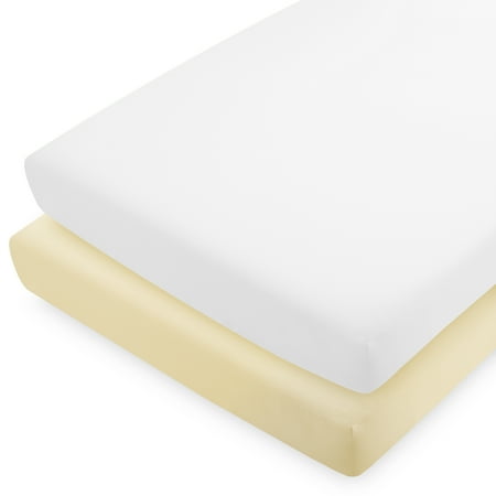 UPC: 0840105709732 | Bare Home 2 Pack Fitted Sheets – Premium 1800 Collection – Ultra Soft – Crib Morning Sun/White