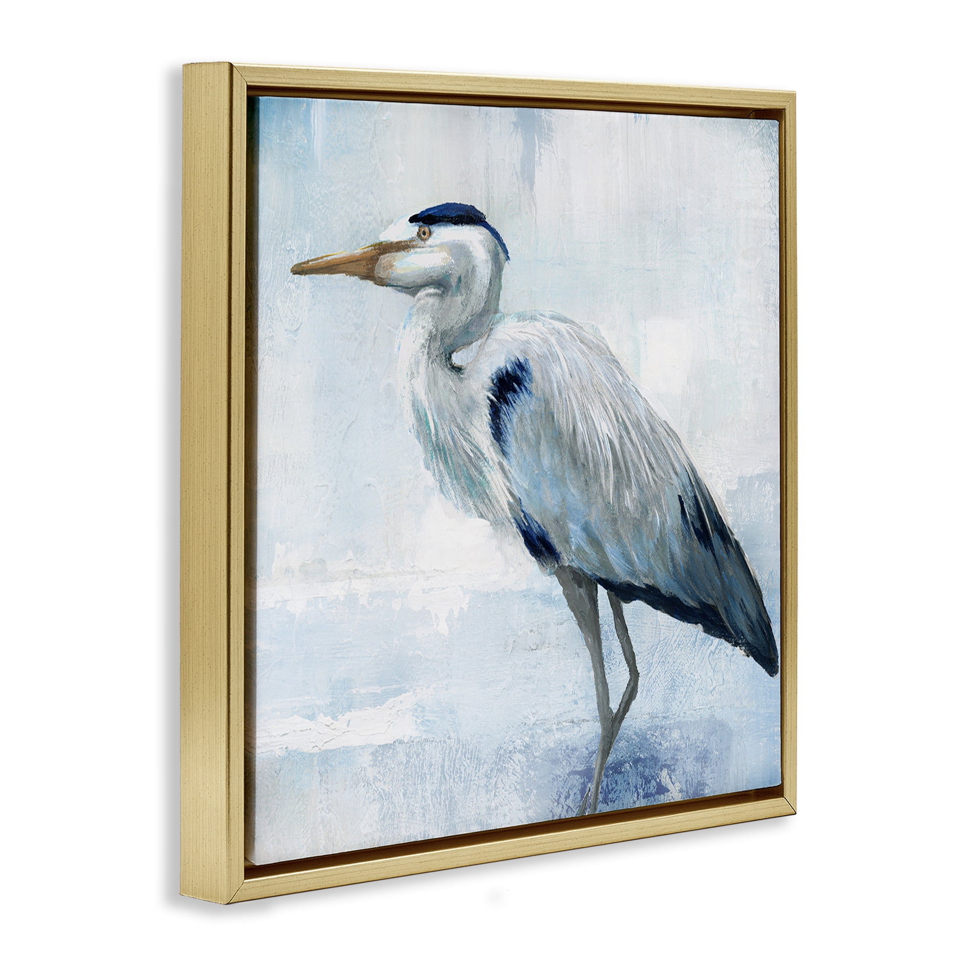 Stupell Industries Faded Blue Heron Gold Framed Floater Canvas Wall Art, design by Nan