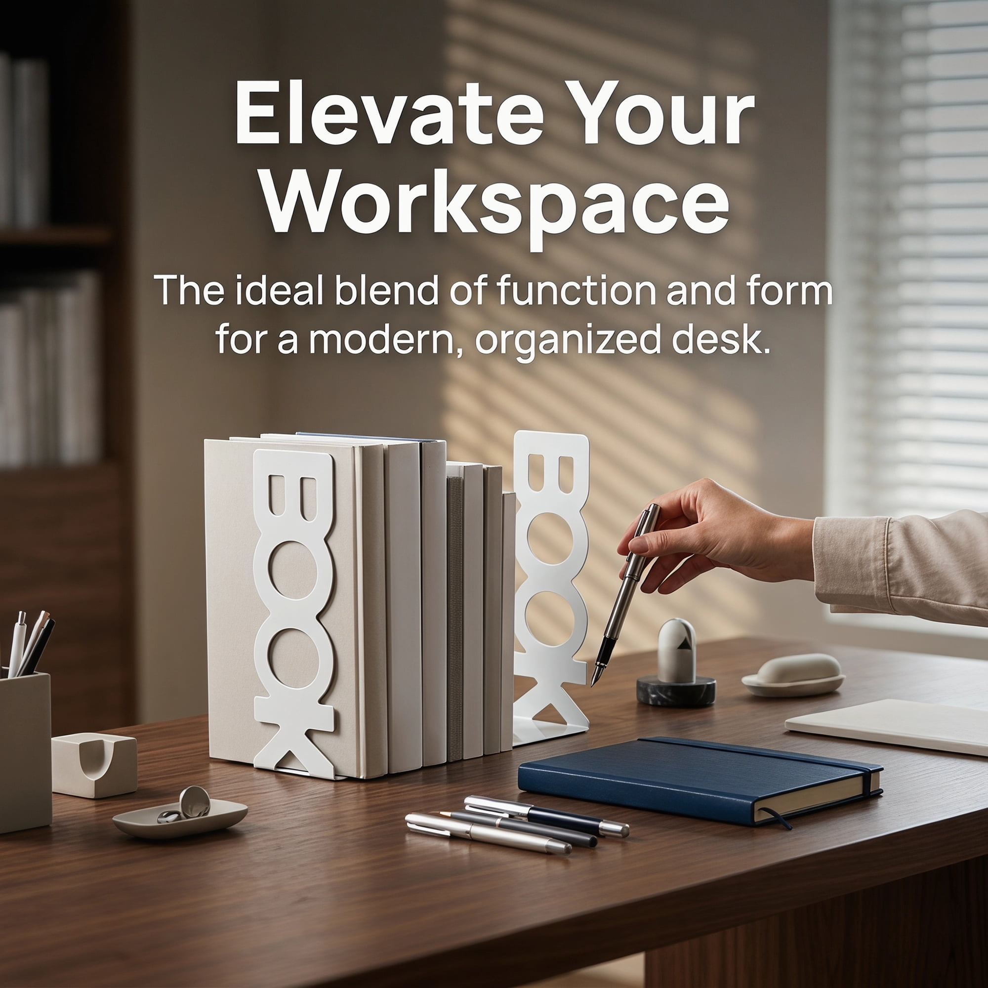 Unique Bargains Modern Geometric Metal Bookends for Office White Style C 3"x3.1"x8.5"