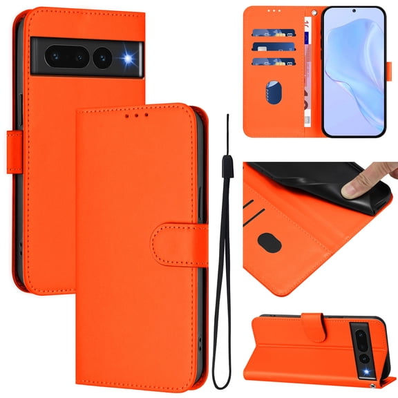 Compatible with Google Pixel 7 Pro Wallet Case with RFID Blocking Credit Card Holder, PU Leather Folio Flip Kickstand Protective Shockproof Anti-fall Phone Case Cover Women Men,Orange