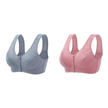 Rinsvye 2 Pcs Womens No Steel Ring Women Bras Plus Size Front Hook Front Close Bra T Womens Strapless Bras Back Plus Size Seamless Womens Bras Comfortable Padded Unlined Bra for Large Bust