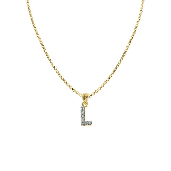 Precious Stars 14K Yellow Gold Cubic Zirconia Initial Letter 'L' Pendant with 16" Chain Necklace