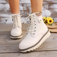 thumbnail image 2 of Rokment Retro Platform Chunky Combat Boots for Women Casual Studded Leather Lace up Motorcycle Riding Ankle Booties with Side Zipper Fall Winter, 2 of 6