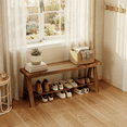 thumbnail image 7 of 43.3" Solid Wood Entryway Bench with Shoe Shelf, Farmhouse Indoor Bench for End of Bed, Dining Room, Living Room, Hallway, Brown, 7 of 7