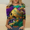 thumbnail image 2 of YUGYXL Plus Size 3/4 Sleeve Shirts for Women Mardi Gras Mask Graphic Loose Clothes Lounge Crew Neck Soft Tunic Blouse Celebration Party Tees Sales, 2 of 5