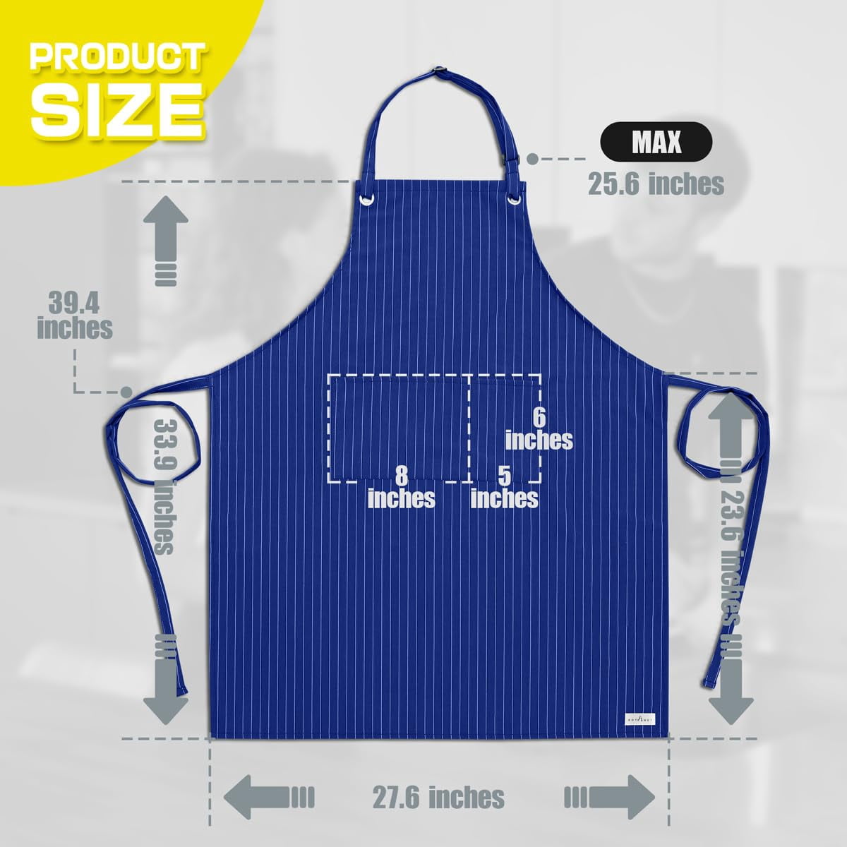 Stripe Stretch Apron for Men Women Chef Big and Tall Large Striped Aprons with Pockets for Kitchen Cooking Waterproof