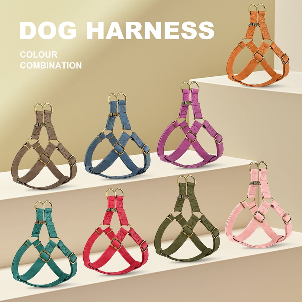 Pet Artist Soft PU Leather Step-in Dog Harness - No Pull Adjustable Vest w/ Brass Buckle, for Small & Medium Breeds