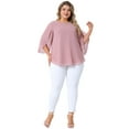 thumbnail image 3 of DARING DIVA Women's Plus Petal Sleeve Chiffon Flowy Blouse 1X Pink, 3 of 6