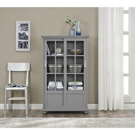Shelf Glass Door Bookcase In Soft Gray, Altra Bookcase With Doors White